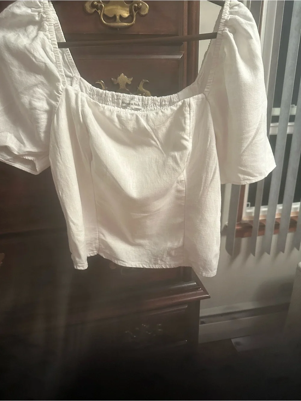 Abercrombie & Fitch White Square-Neck Puff Sleeve Top